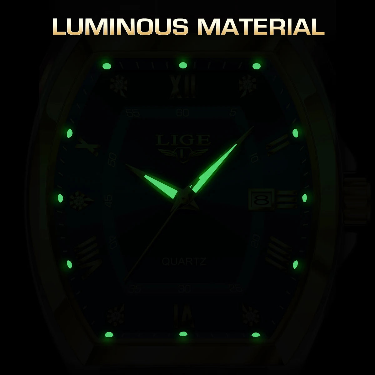LIGE Men's Luxury Diamond Dial Leather Watch Waterproof Luminous