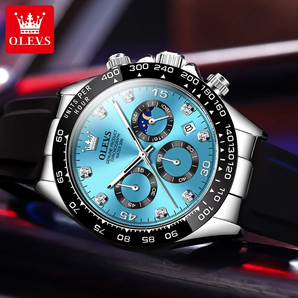 OLEVS Men's Luxury Sport Silicone Watch Chronograph Multifunction Waterproof