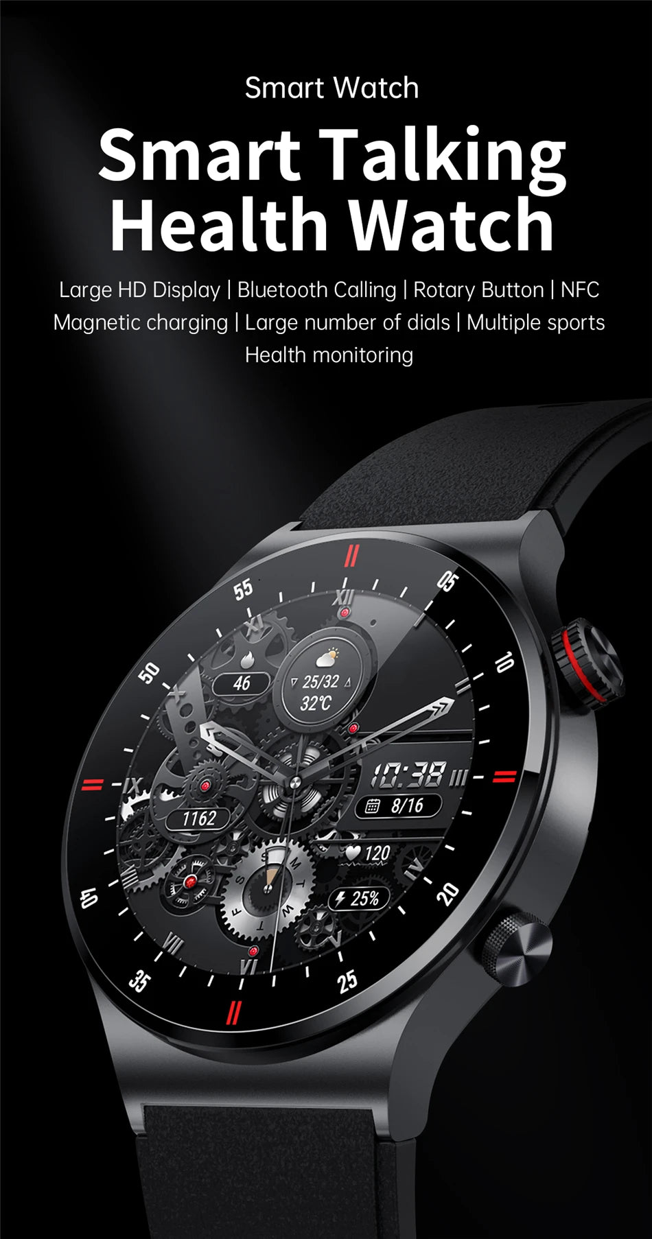 LIGE ECG+PPG Men's Waterproof Bluetooth Sport Smart Watch AMOLED NFC For Android & IOS
