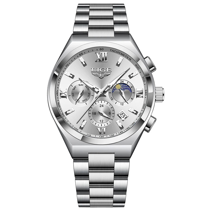 LIGE Original Men's Stainless Steel Sport Watch Waterproof Luminous