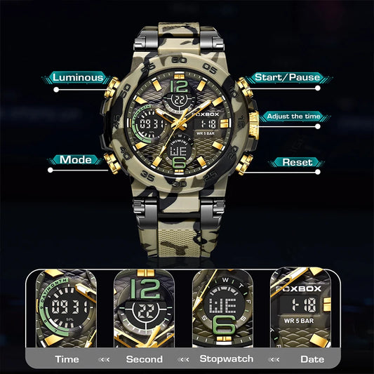 FOXBOX Men's Digital Military Sport Watch 50m Waterproof LED