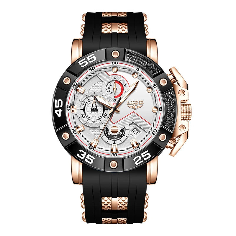LIGE Men's Military Sports Watch with Silicone Strap Waterproof