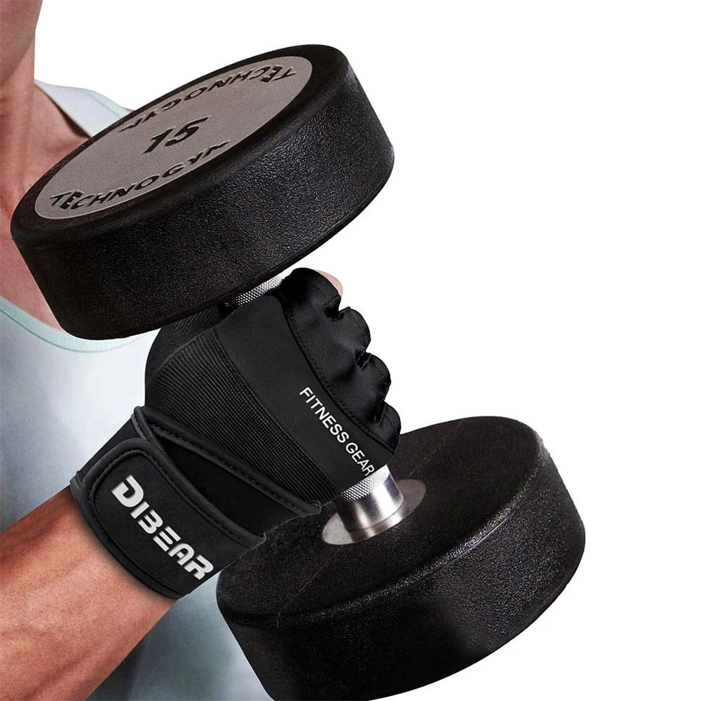 DiBear Men's Half Finger Bodybuilding/Weightlifting Dumbbell+Kettlebell Training Gloves