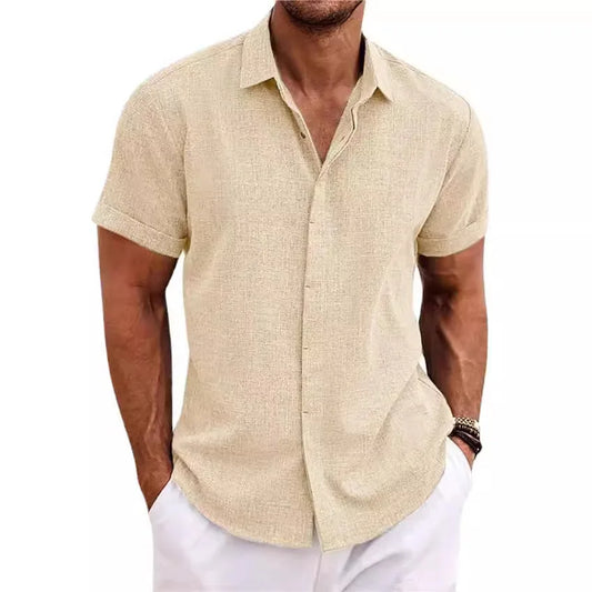 CHIROM SUPPLY Men's Short-sleeved Cotton Linen Button Shirt