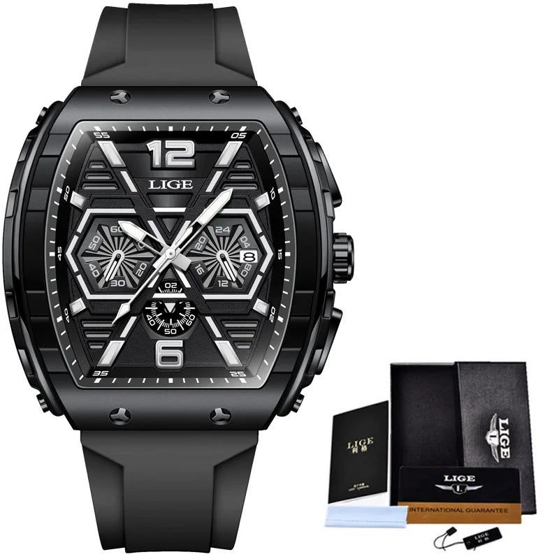 LIGE Men's Luxury Square Silicone Military Watch Waterproof
