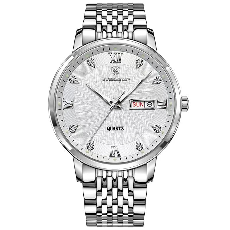 POEDAGAR Luxury Men's Quartz Stainless Steel Watch Waterproof Luminous Date