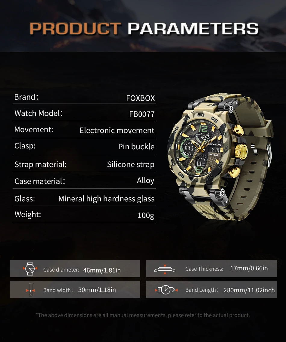 FOXBOX Men's Digital Military Sport Watch 50m Waterproof LED