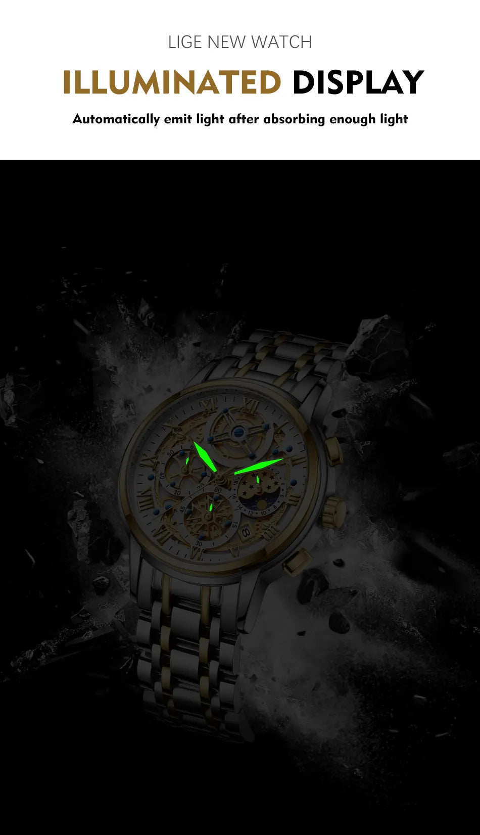 LIGE Men's Military Hollow Sports Watch Waterproof with Chronograph