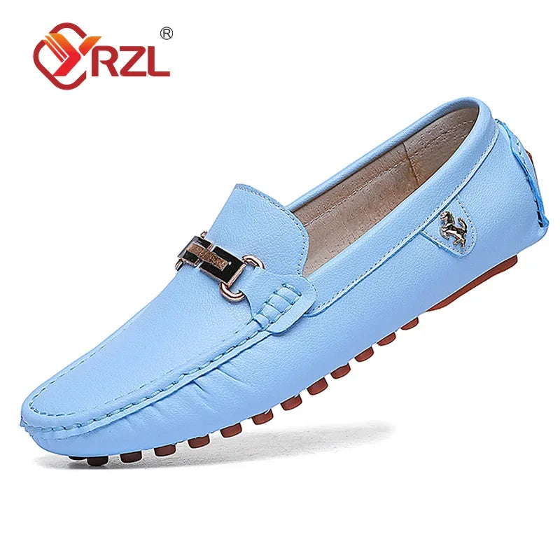 YRZL Men's Handmade Luxury Loafers PU Leather Flats Slip-on Shoes