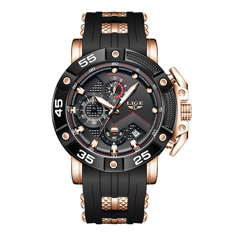 LIGE Men's Military Sports Watch with Silicone Strap Waterproof