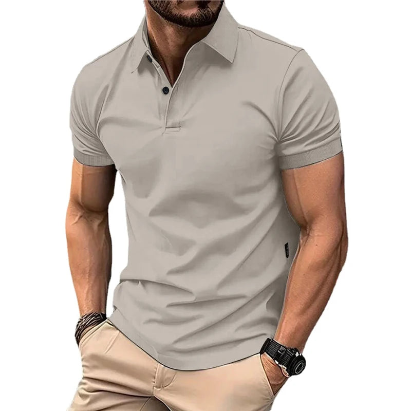 CHIROM SUPPLY Men's Solid Color Lightweight Summer Casual Short Sleeve Polo Button Shirt