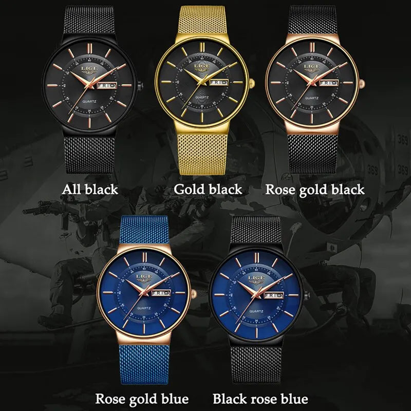 LIGE Luxury Men's Ultra Thin Watch Waterproof
