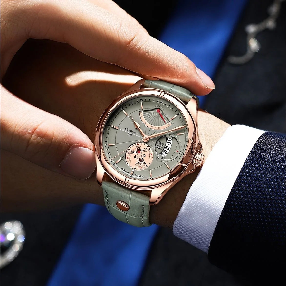 POEDAGAR Men's Luxury Business Leather Wristwatch Waterproof Luminous