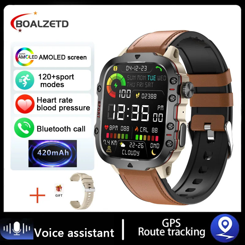 BOALZEDT Men's Military 1.96" BT Smart Watch+Sports/Fitness Tracker+Health Monitor/Multi-Function