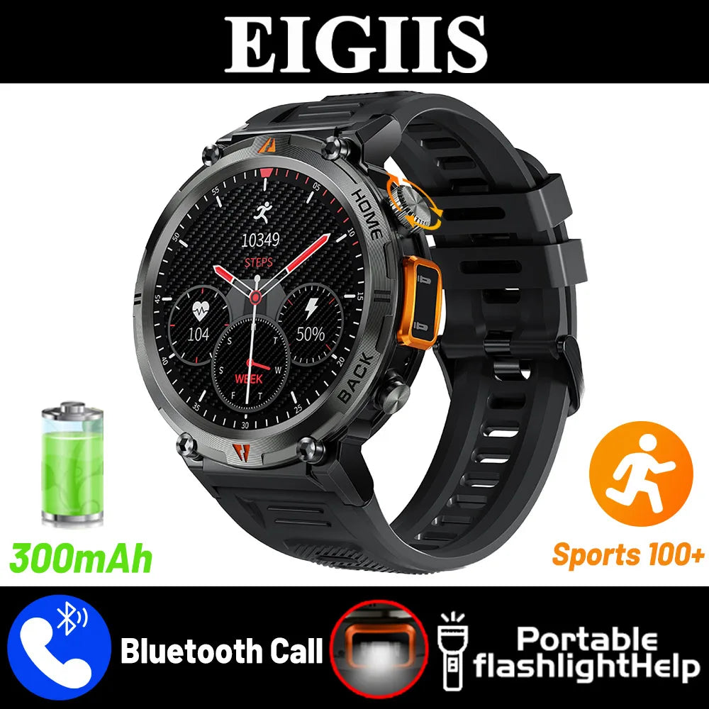 EIGIIS New Men's KE3 Bluetooth Touch Screen Smart Watch with Health Monitor & Flashlight For IOS & Android.