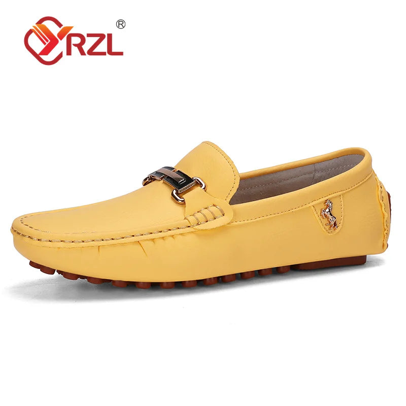 YRZL Men's Handmade Luxury Loafers PU Leather Flats Slip-on Shoes
