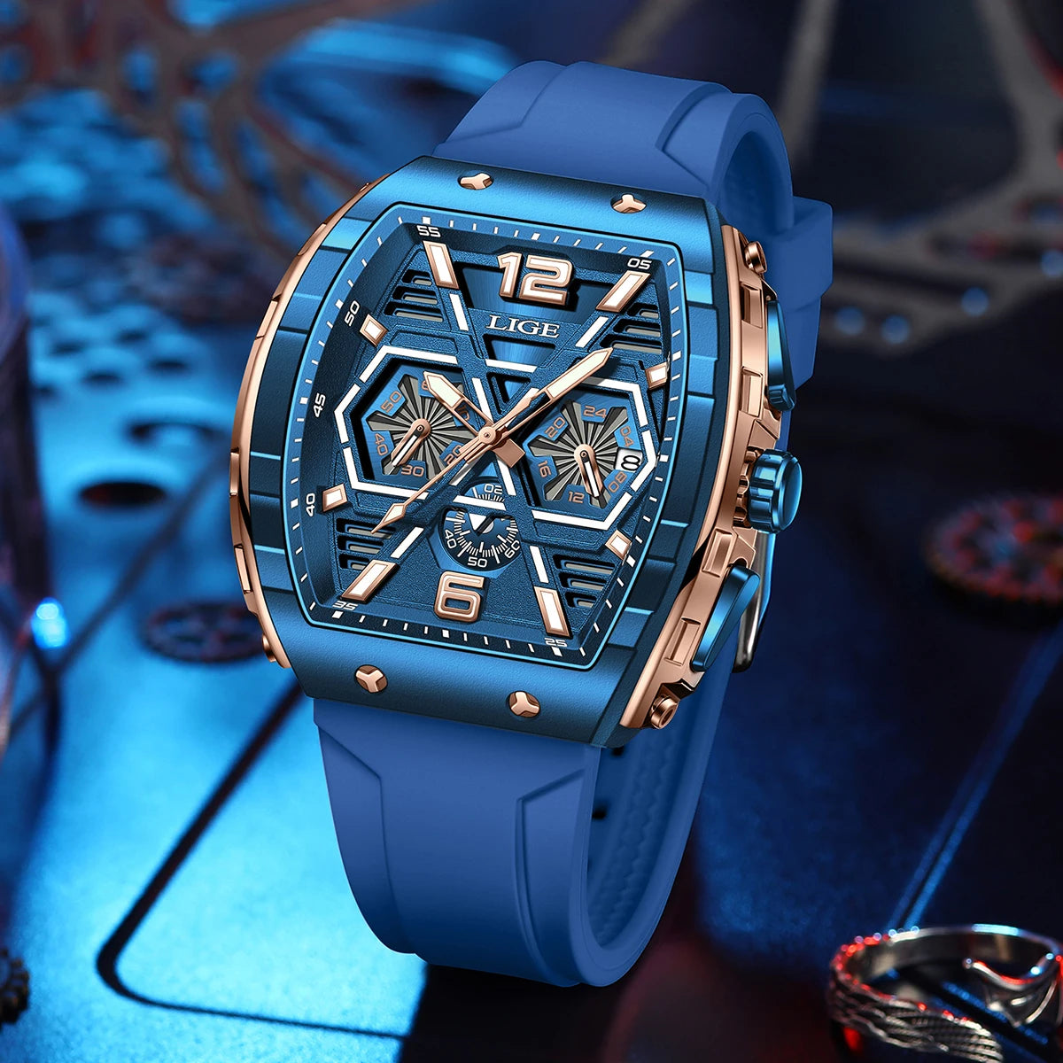 LIGE Men's Luxury Square Silicone Military Watch Waterproof