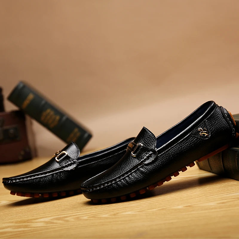 YRZL Men's Handmade Luxury Loafers PU Leather Flats Slip-on Shoes