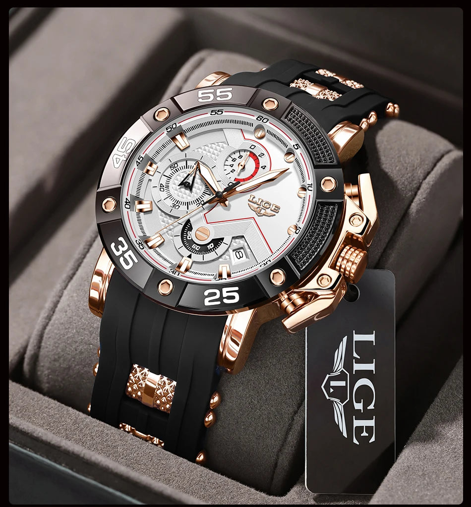 LIGE Men's Military Sports Watch with Silicone Strap Waterproof