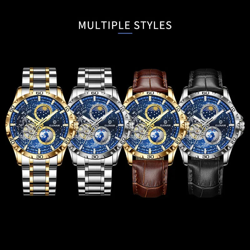 GLENAW Men's Automatic Luminous Stainless Steel Mechanical Watch