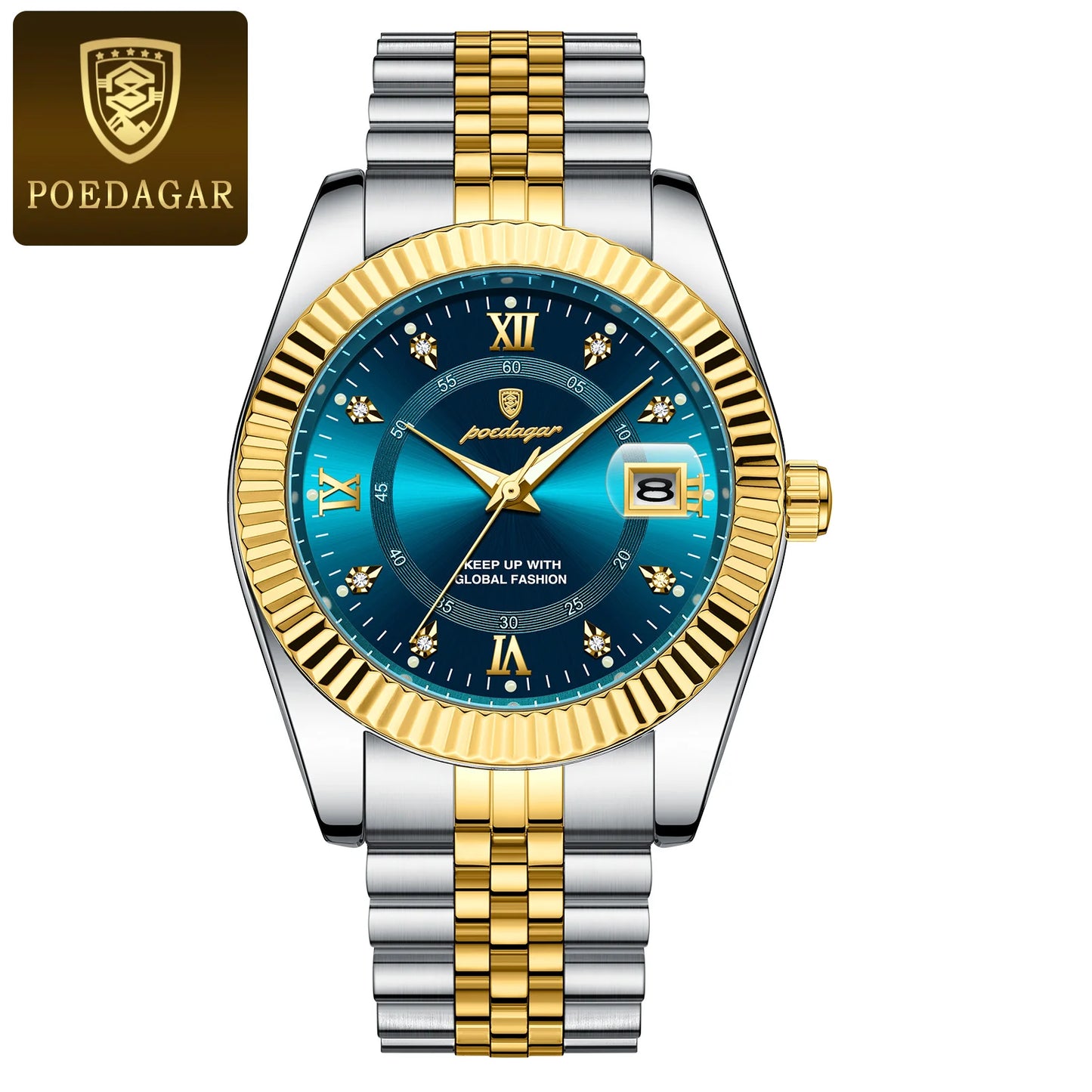 POEDAGAR Men's Stainless Steel Luxury Sport Wrist Watch Waterproof Luminous