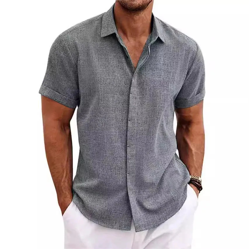 CHIROM SUPPLY Men's Short-sleeved Cotton Linen Button Shirt