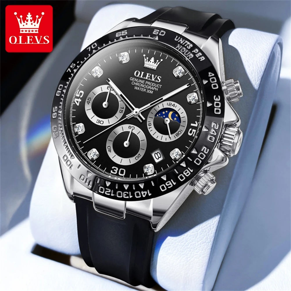 OLEVS Men's Luxury Sport Silicone Watch Chronograph Multifunction Waterproof