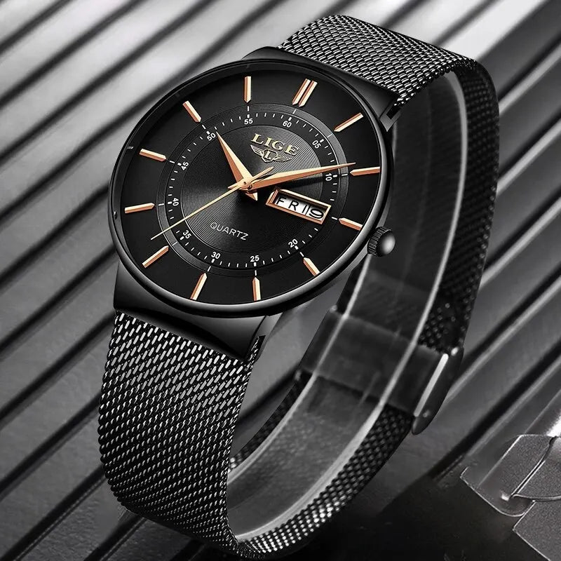 LIGE Luxury Men's Ultra Thin Watch Waterproof