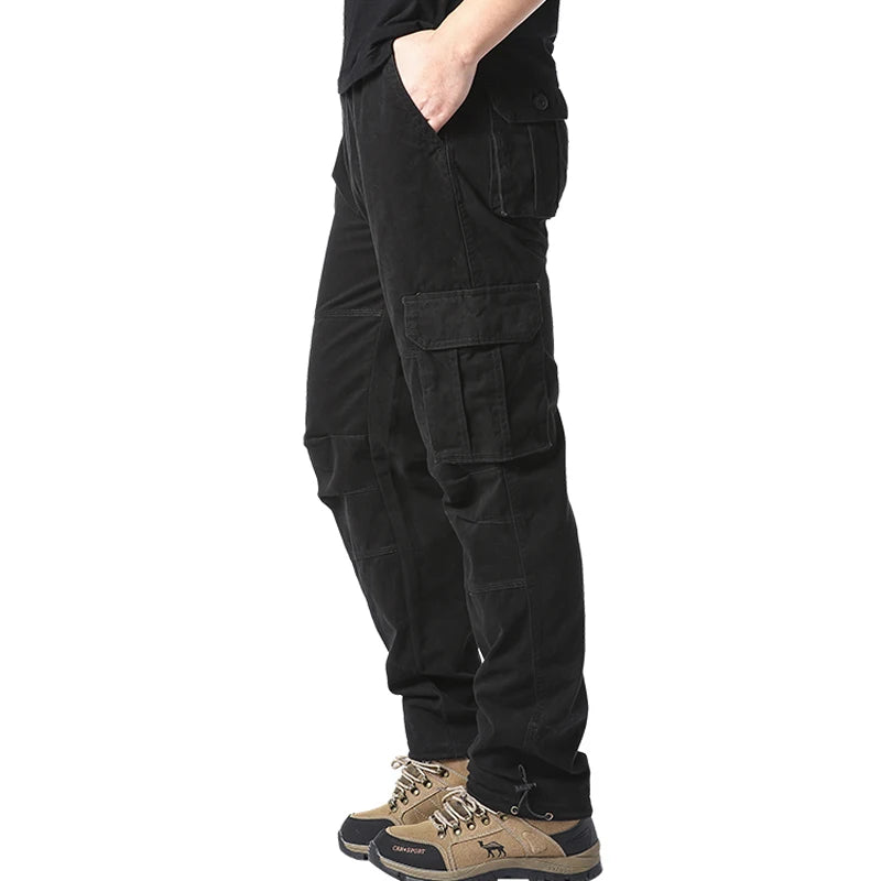CHIROM SUPPLY Men's Pure Cotton Large Loose Pocket Tactical Pants with Elastic Waistband