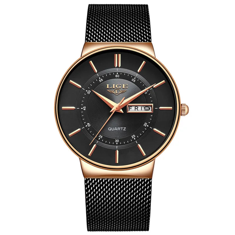 LIGE Luxury Men's Ultra Thin Watch Waterproof