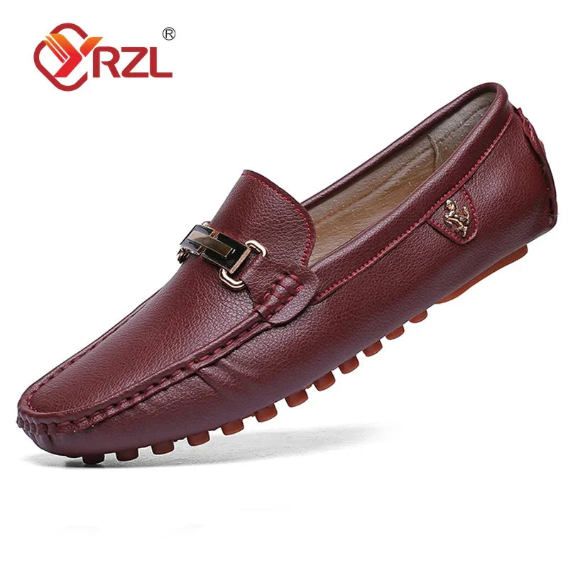 YRZL Men's Handmade Luxury Loafers PU Leather Flats Slip-on Shoes
