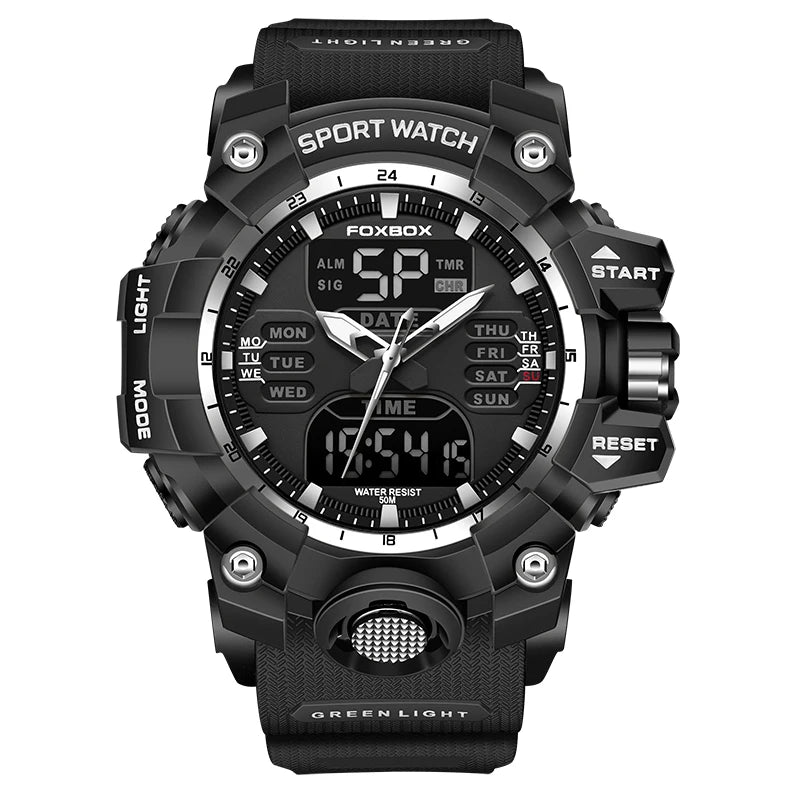 FOXBOX Men's Waterproof Sports Chronograph Military Quartz Digital Wristwatch