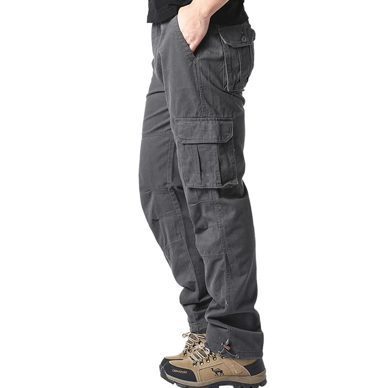 CHIROM SUPPLY Men's Pure Cotton Large Loose Pocket Tactical Pants with Elastic Waistband