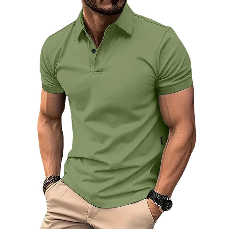 CHIROM SUPPLY Men's Solid Color Lightweight Summer Casual Short Sleeve Polo Button Shirt