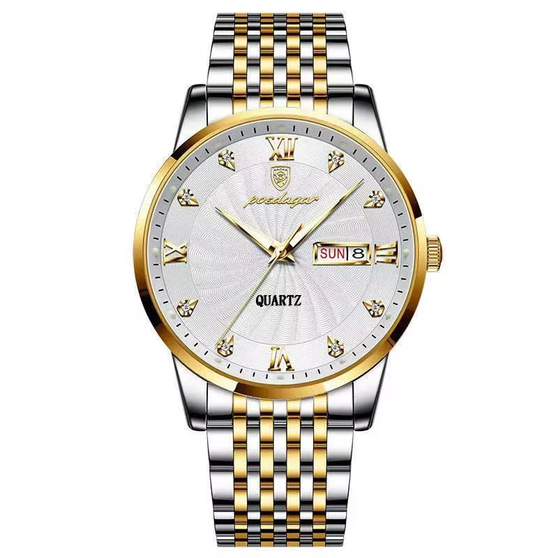 POEDAGAR Luxury Men's Quartz Stainless Steel Watch Waterproof Luminous Date