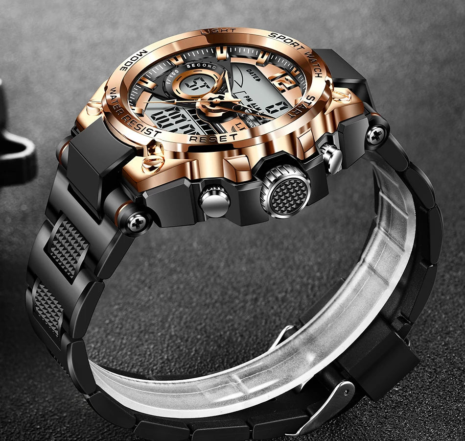 LIGE Men's Digital Sport Military Watch 50m Waterproof LED