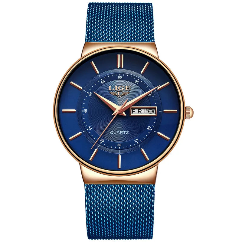 LIGE Luxury Men's Ultra Thin Watch Waterproof
