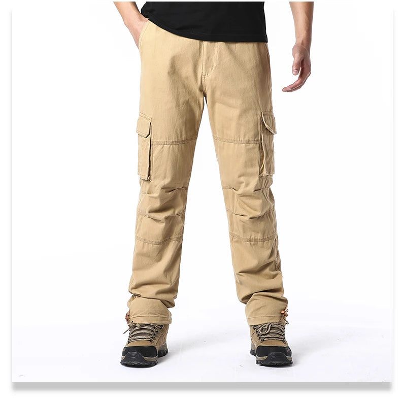 CHIROM SUPPLY Men's Pure Cotton Large Loose Pocket Tactical Pants with Elastic Waistband