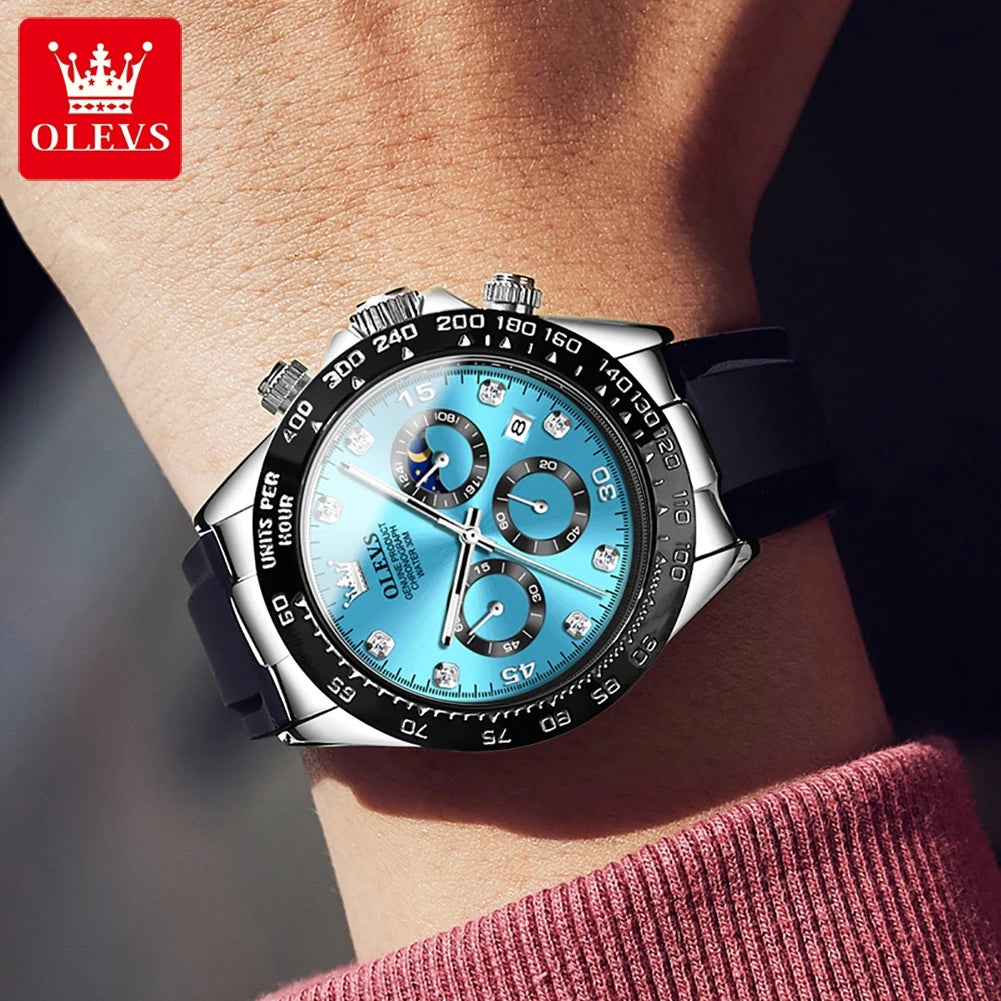 OLEVS Men's Luxury Sport Silicone Watch Chronograph Multifunction Waterproof