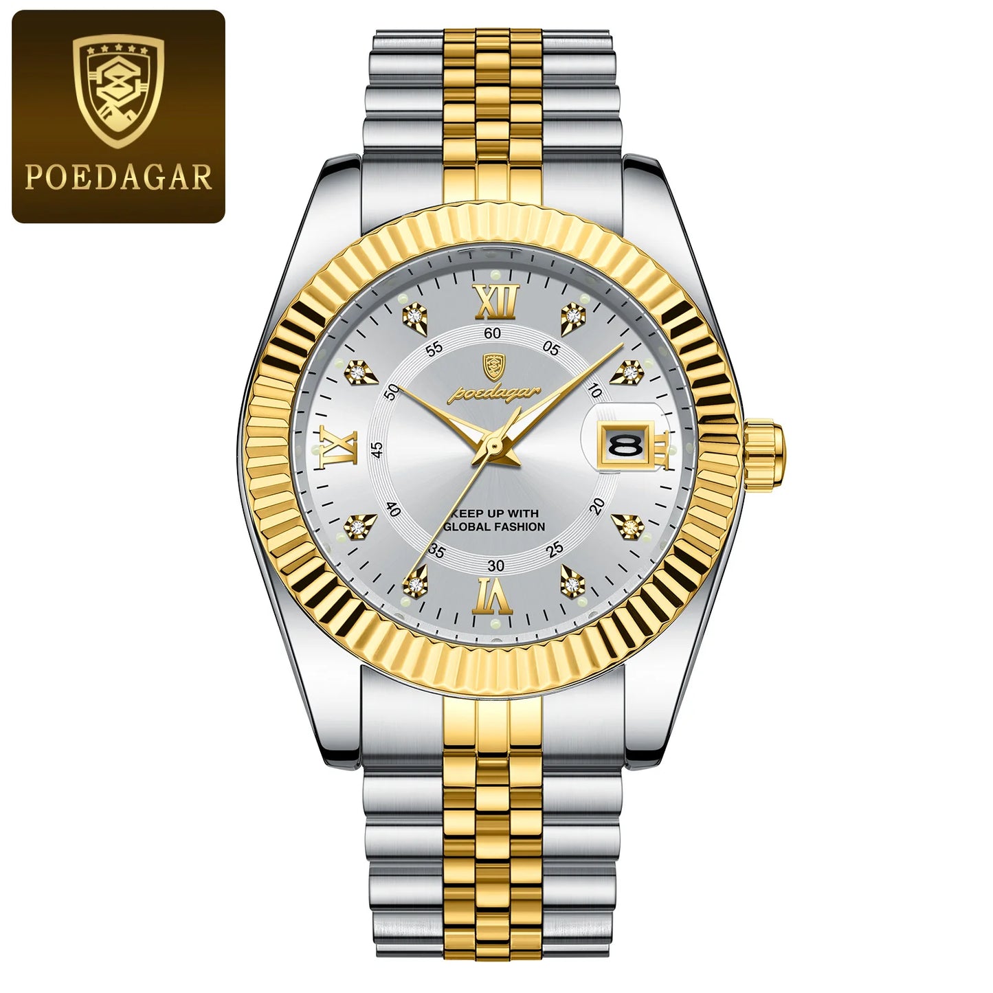 POEDAGAR Men's Stainless Steel Luxury Sport Wrist Watch Waterproof Luminous