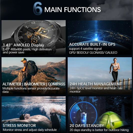 NORTH EDGE Men's HD AMOLED Smartwatch w/ Compass+GPS