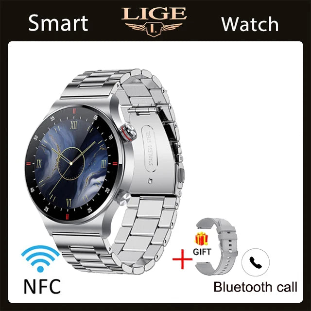 LIGE ECG+PPG Men's Waterproof Bluetooth Sport Smart Watch AMOLED NFC For Android & IOS