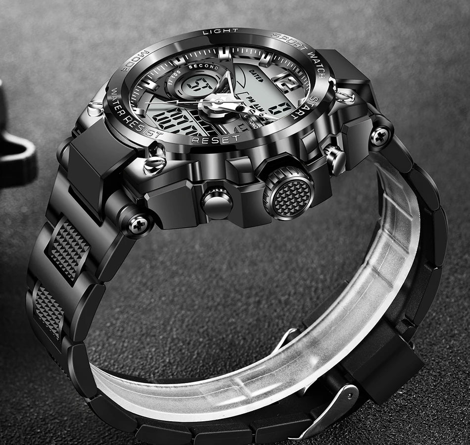 LIGE Men's Digital Sport Military Watch 50m Waterproof LED