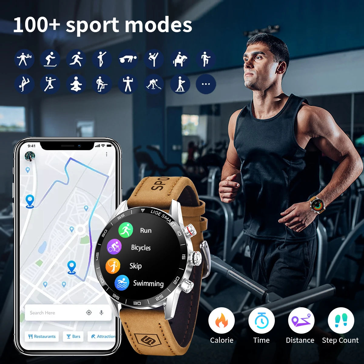 LIGE Men's Rugged Military GPS SmartWatch with HD Screen, Heart Rate, and Bluetooth