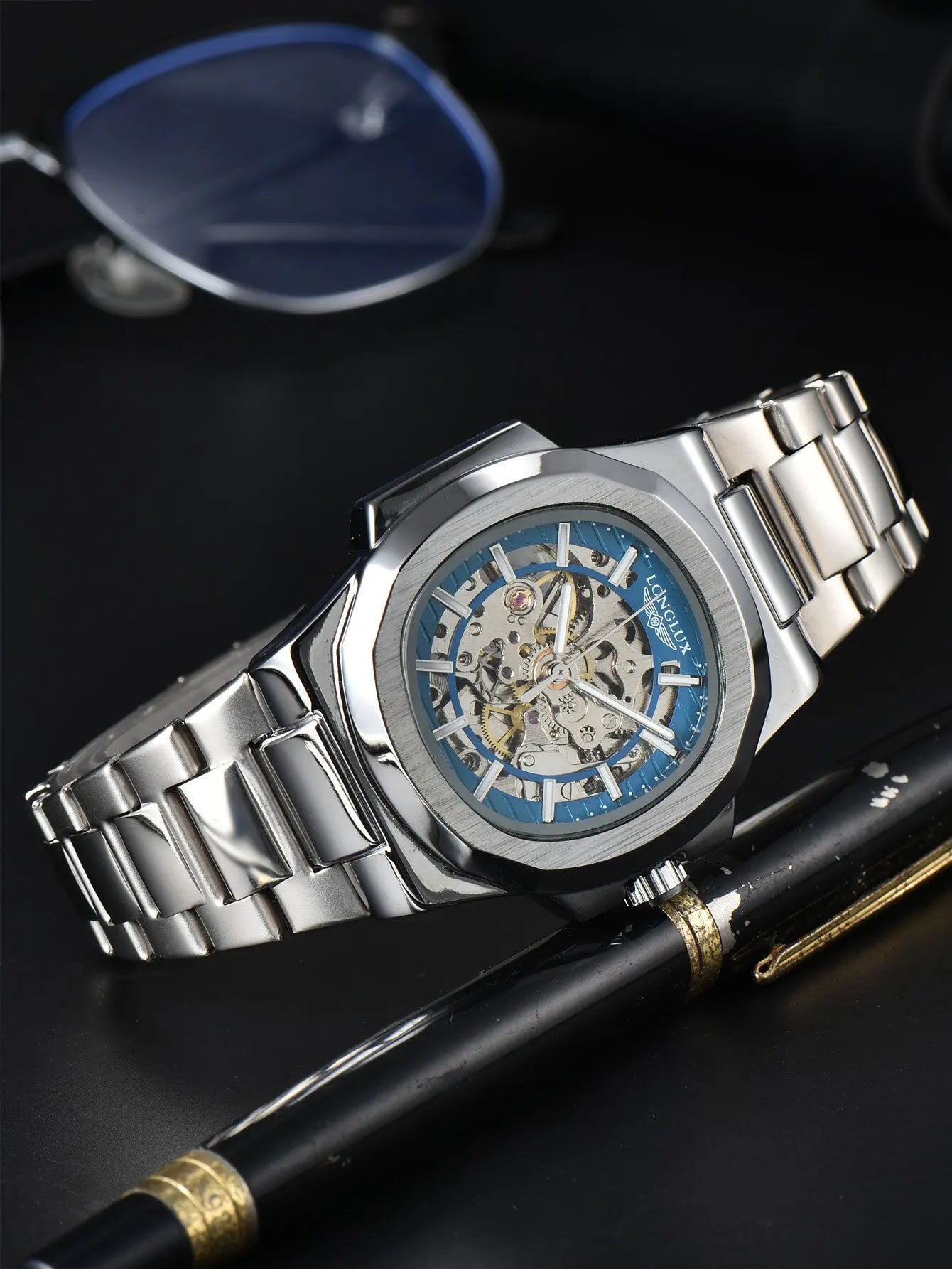 LONGLUX Men's Luxury Mechanical+Stainless Steel Wristwatch