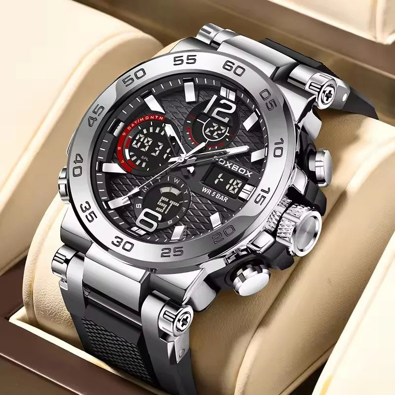 FOXBOX Men's Luxury Sport Wristwatch Waterproof with LED Display