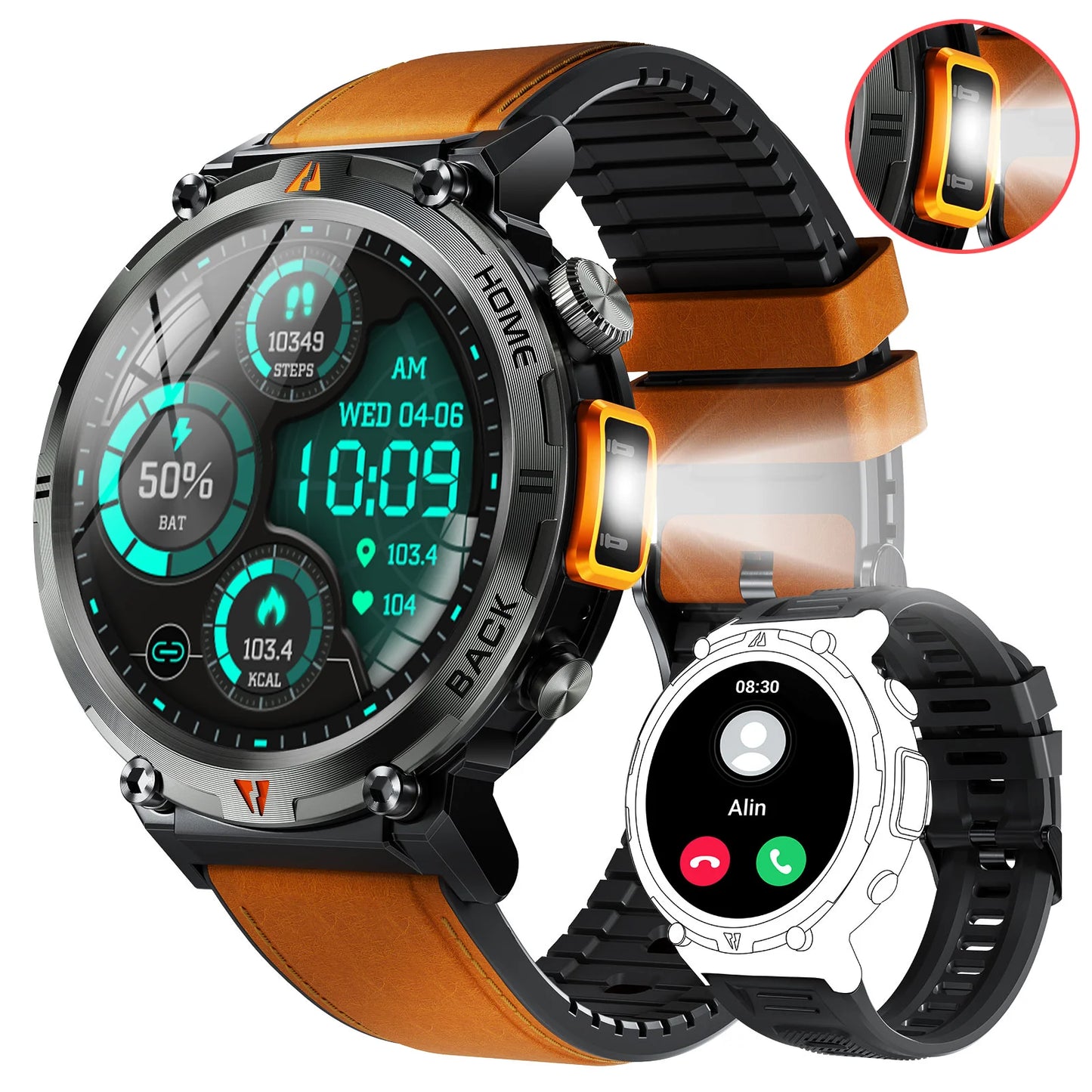 EIGIIS New Men's KE3 Bluetooth Touch Screen Smart Watch with Health Monitor & Flashlight For IOS & Android.
