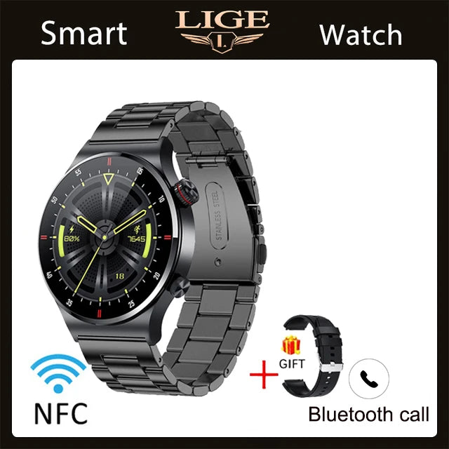 LIGE ECG+PPG Men's Waterproof Bluetooth Sport Smart Watch AMOLED NFC For Android & IOS