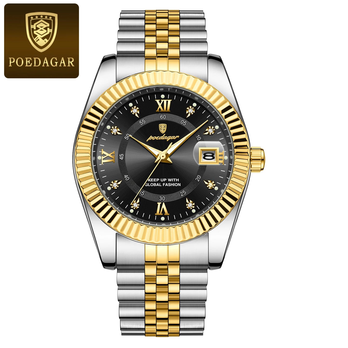 POEDAGAR Men's Stainless Steel Luxury Sport Wrist Watch Waterproof Luminous