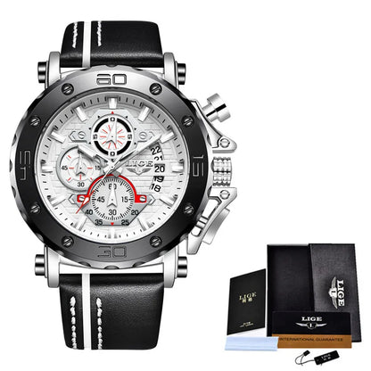LIGE New Luxury Business Military Sports Waterproof Wristwatch for Men with Silicone Band